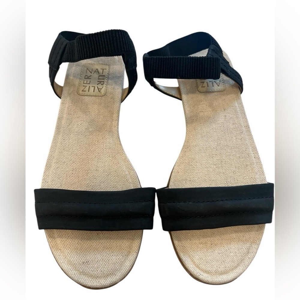 Naturalizer Women Black Fabric Ankle Strap Flat Sandals Size 8.5